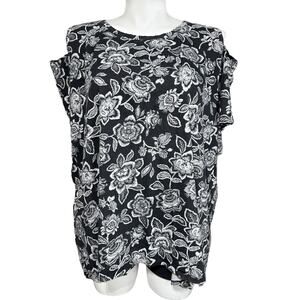 Woman Within Womens Cold Shoulder T Shirt Top Floral Print Short Sleeve 4X 34 36